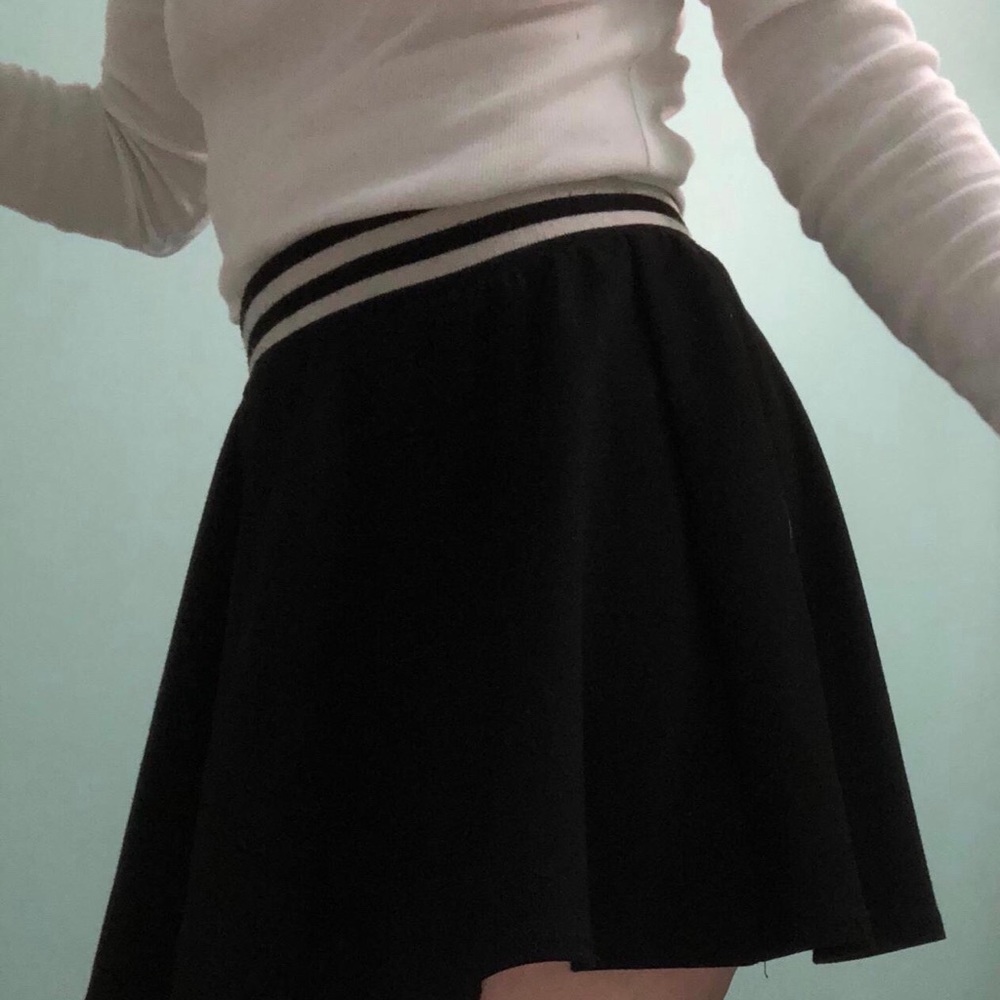 black flared BONGO skirt, striped elastic waist